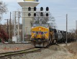 UP 6408 leads train 351 down the yard lead